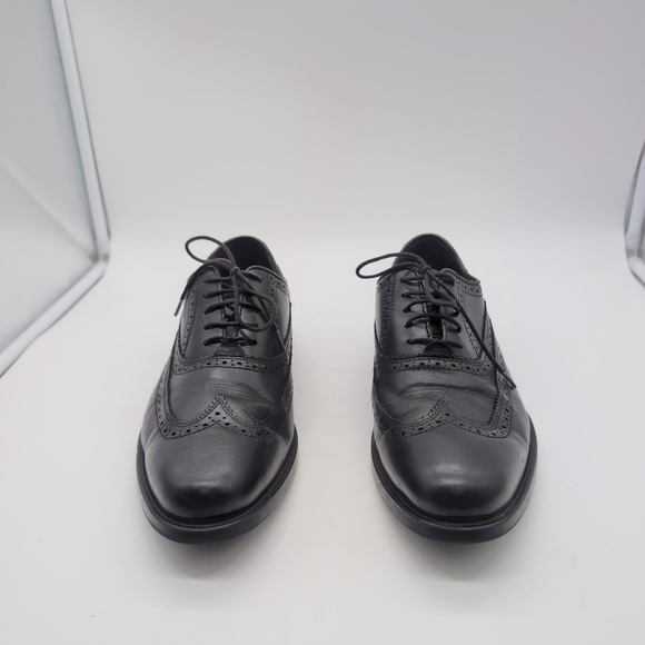 Johnston And Murphy Sz 9.5 Black Sheepskin Leather Duvall Oxford Wingtip Shoes